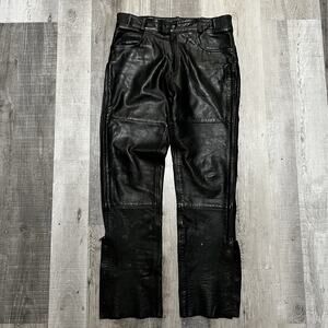 Xelement Black Leather Motorcycle Pants Side Zip Lined Biker Men's Size 38x34.5